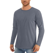 UPF50+ Men's Sunscreen UV Protection T-shirt Solid Color Long-sleeved Round Neck Outdoor Hiking Fishing Quick-drying Tops Elite Boutique
