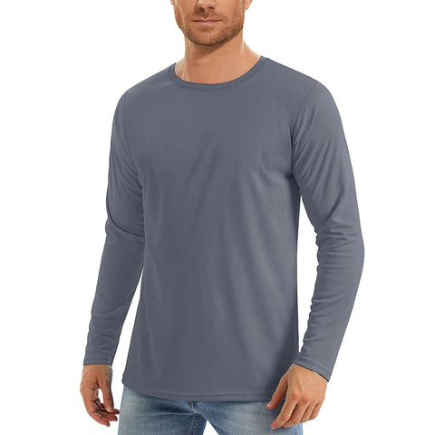 UPF50+ Men's Sunscreen UV Protection T-shirt Solid Color Long-sleeved Round Neck Outdoor Hiking Fishing Quick-drying Tops Elite Boutique