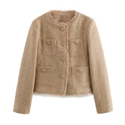 Chic Female Tweed Basic Jacket Coat Women Clothing Woolen Outerwear Long Sleeve Front Button Female Outerwear Chic Tops Elite Boutique