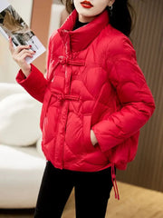 Women's Jacket Quilted Padded Short Duck Down Red Thick Padding Cropped White Female Coats Fashion 2024 Modern New in & Harajuku Elite Boutique