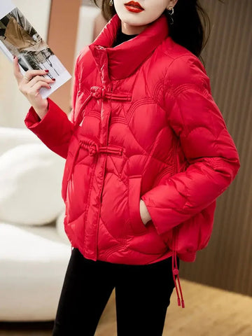 Women's Jacket Quilted Padded Short Duck Down Red Thick Padding Cropped White Female Coats Fashion 2024 Modern New in & Harajuku Elite Boutique