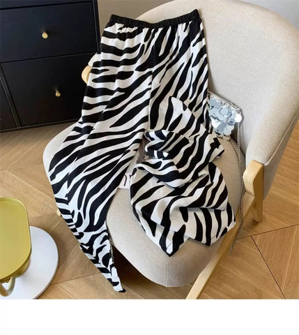 Women's Trousers 2025 New Summer Thin Zebra Print Wide Leg Pants Loose Casual Straight Trousers Elite Boutique