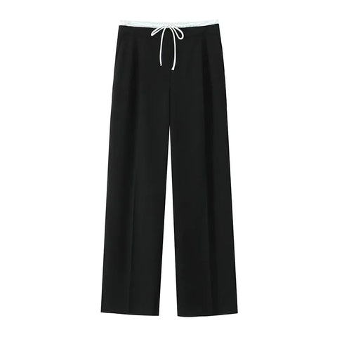 TRAF Pants Women 2024 Trousers Casual Wide Pants Woman office wear Wide leg Pants Women Autumn Baggy Black High Waist Trousers Elite Boutique