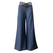Women Hollow Belt Trousers Fashion Temperament Commuting Flared Trousers Daily Classic Solid Causal High Waist Wide Leg Pants Elite Boutique