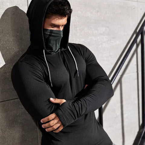 Men Long-sleeved T-shirt Sun Protection Hooded Shirt Casual Sports Breathable Hiking Go Fishing Shirts UV-Proof Solid Color TOPS Elite Boutique