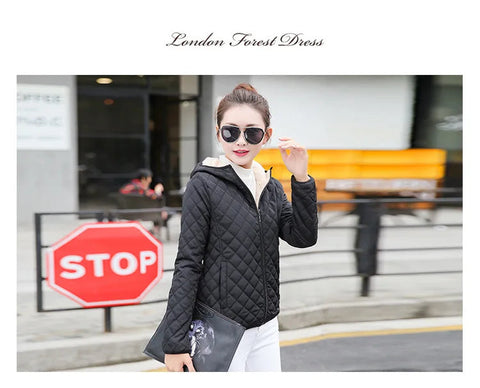 Women's Hooded Jacket Casual Basic Warm Velvet Lamb Parka Coat Autumn Winter New Solid Light Soft  Outerwear fashion style Elite Boutique