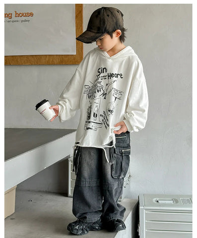 Hoodie Kids Boys 2024 Autumn Teenager Clothes Kids Casual Cotton Hooded Sweatshirt Tops Costume 5 6 7 8 9 10 11 12 13 14 Years Elite Boutique