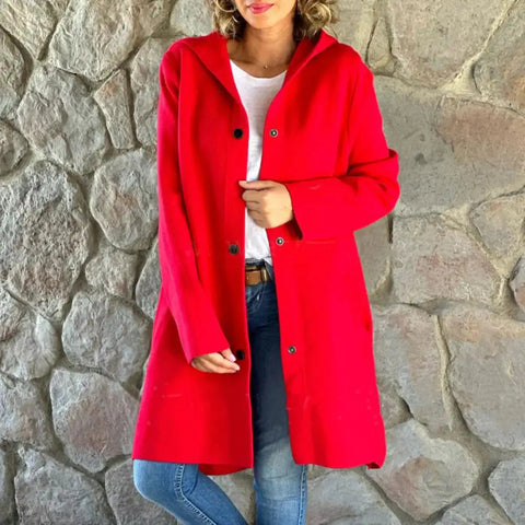 Women Woolen Coat Stylish Women's Woolen Jacket with Hood Single-breasted Design for Fall Winter Mid Length Overcoat with Long Elite Boutique