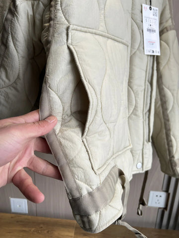 Quilted coat for women ETJ 2024traf QUILTED JACKET WITH TIES new beige drawstring high neck pocket clip cotton jacket for women Elite Boutique