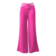Women Hollow Belt Trousers Fashion Temperament Commuting Flared Trousers Daily Classic Solid Causal High Waist Wide Leg Pants Elite Boutique