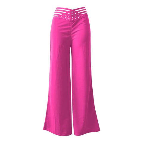 Women Hollow Belt Trousers Fashion Temperament Commuting Flared Trousers Daily Classic Solid Causal High Waist Wide Leg Pants Elite Boutique