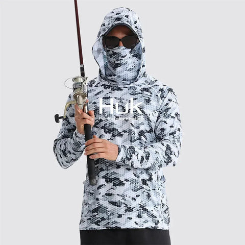 Huk Custom Men's UPF 50+ Sun Protection Hoodie Shirts Long Sleeve Lightweight SPF Outdoor UV Hiking Fishing Shirts Elite Boutique