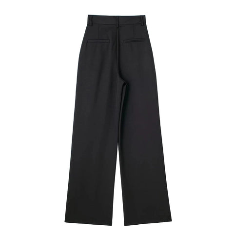 TRAF Women's Formal Pants Office Wear Women Striped Grey Black Pants Woman High Waist Baggy Suit Pants Casual Wide Leg Trousers Elite Boutique