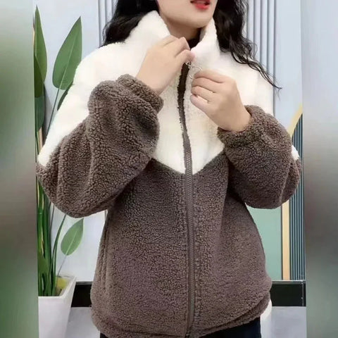 Women Jacket Colored Thickened Lamb Fleece Long Sleeve Mid Length Overcoat Warm Topcoat Quilted Top Autumn Winter Overgarmen Elite Boutique