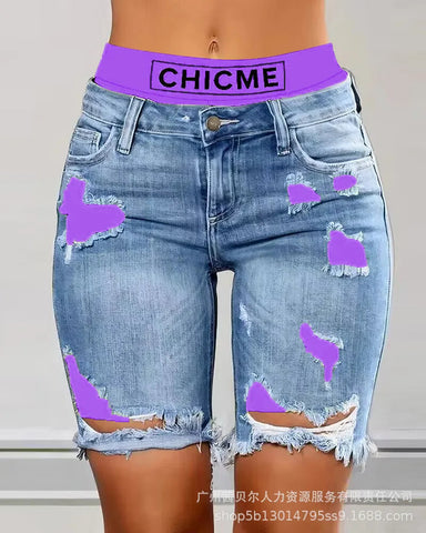Two-Piece Patchwork Cutout Ripped Denim Shorts Elite Boutique