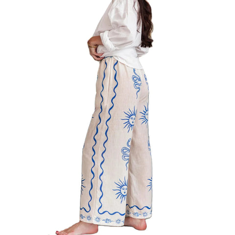 Women's New Fashion Printed Pants Comfortable Loose Trouser Casual Wide Leg Pants Female Elastic Waist Trouser Streetwear Elite Boutique