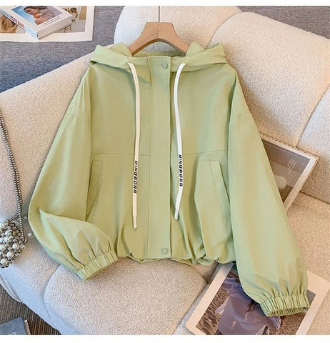 Women's Jacket Fashion Hooded Windbreaker New Spring Autumn Female Casual Short Coat Outwear Pink Green White Female Outerwear Elite Boutique