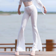 Women's Trousers Solid Color Sexy Capris Summer Outdoor Streetwear Flared Casual Pants Ultra-thin Mesh Sheer See Through Pants Elite Boutique