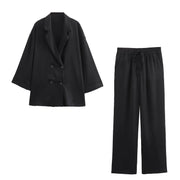 2024 Autumn Women Casual Blazer Coat Pants Set Long Sleeve Double Breasted Blazer + Wide Leg Trousers Lady Office Outfit Elite Boutique