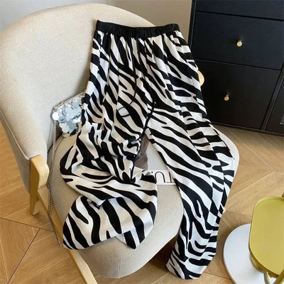 Women's Trousers 2025 New Summer Thin Zebra Print Wide Leg Pants Loose Casual Straight Trousers Elite Boutique