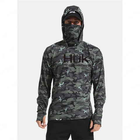 Huk Custom Men's UPF 50+ Sun Protection Hoodie Shirts Long Sleeve Lightweight SPF Outdoor UV Hiking Fishing Shirts Elite Boutique