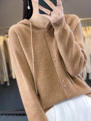 Hoodie Women's Merino Woolen Sweater Fashion Button Casual Loose Hoodie Knitted Sweater Elite Boutique