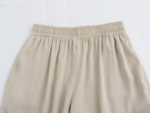 TRAF Pants for Women Fashion Spring Autumn New Solid Color Folded Chic Female Elastic High Waist Wide Leg Trousers Mujer Elite Boutique