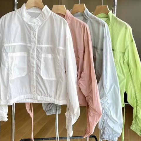 Women's Jacket Top Spring Autumn Thin Sun Protection Loose Baseball Coat Stand Collar Design Trench Coat Top New Windbreaker Elite Boutique