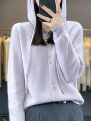 Hoodie Women's Merino Woolen Sweater Fashion Button Casual Loose Hoodie Knitted Sweater Elite Boutique