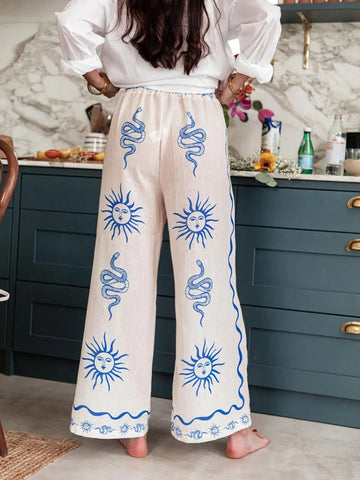 Women's New Fashion Printed Pants Comfortable Loose Trouser Casual Wide Leg Pants Female Elastic Waist Trouser Streetwear Elite Boutique