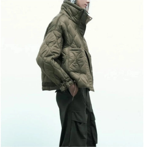 Quilted coat for women ETJ 2024traf QUILTED JACKET WITH TIES new beige drawstring high neck pocket clip cotton jacket for women Elite Boutique