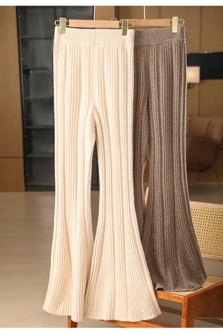100% merino wool women's knitted trousers, popular, fashionable, warm, bell-bottomed trousers, new autumn and winter 2024 Elite Boutique