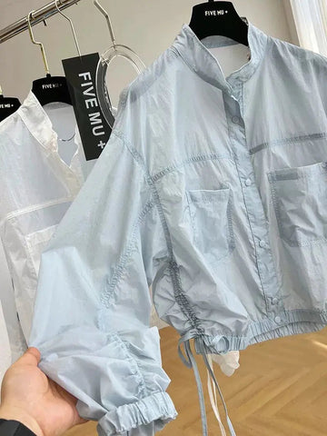 Women's Jacket Top Spring Autumn Thin Sun Protection Loose Baseball Coat Stand Collar Design Trench Coat Top New Windbreaker Elite Boutique
