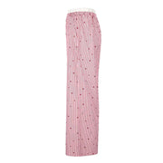 Women's Trousers Summer New Streetwear Fashion Striped Print Love Lace-up Casual Slim Trousers Pink Sexy Sweet Female Clothing Elite Boutique