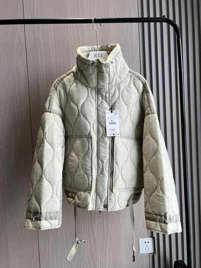 Quilted coat for women ETJ 2024traf QUILTED JACKET WITH TIES new beige drawstring high neck pocket clip cotton jacket for women Elite Boutique