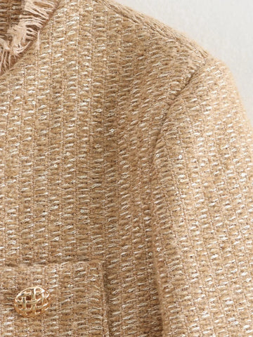 Chic Female Tweed Basic Jacket Coat Women Clothing Woolen Outerwear Long Sleeve Front Button Female Outerwear Chic Tops Elite Boutique