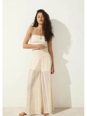 TRAF Women Lace Trousers Embroidery Hollow Out Simple Women's Pants Elastic Waist Loose Pants Female Wide Leg Pants Elite Boutique