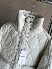 Quilted coat for women ETJ 2024traf QUILTED JACKET WITH TIES new beige drawstring high neck pocket clip cotton jacket for women Elite Boutique