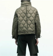 Quilted coat for women ETJ 2024traf QUILTED JACKET WITH TIES new beige drawstring high neck pocket clip cotton jacket for women Elite Boutique