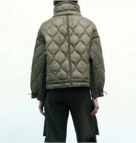 Quilted coat for women ETJ 2024traf QUILTED JACKET WITH TIES new beige drawstring high neck pocket clip cotton jacket for women Elite Boutique