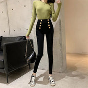 Fashion women's trousers Spring autumn new high-elastic double-breasted tight-fitting high-waisted slimming pants Women's pants Elite Boutique