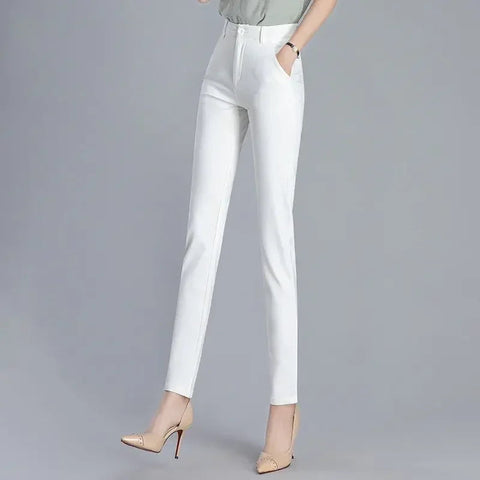 Women's Clothing Trouser Suits Trousers Office Lady Button Solid Color Pockets Spring Autumn Zipper Pencil Cropped Pants Elite Boutique