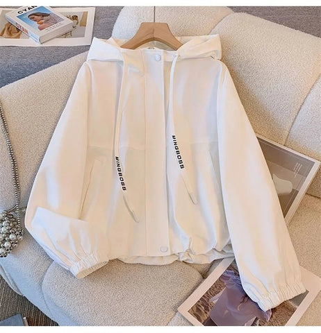 Women's Jacket Fashion Hooded Windbreaker New Spring Autumn Female Casual Short Coat Outwear Pink Green White Female Outerwear Elite Boutique