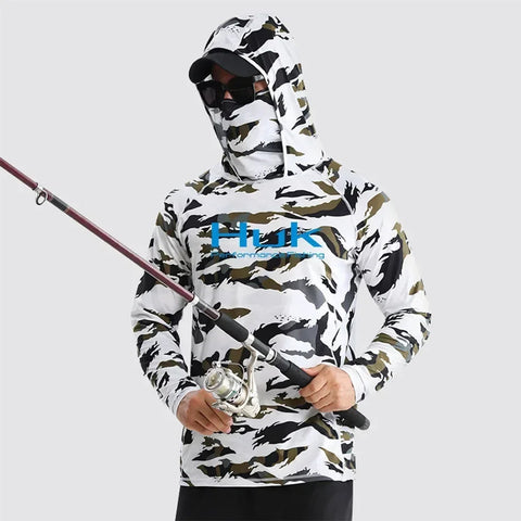Huk Custom Men's UPF 50+ Sun Protection Hoodie Shirts Long Sleeve Lightweight SPF Outdoor UV Hiking Fishing Shirts Elite Boutique