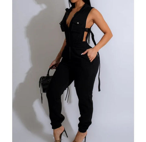 Jumpsuits for Women 2024 Summer Sexy Spicy Girl Side Button Zipper Sleeveless 4 Pocket Jumpsuit Streetwear Fashion Overalls Elite Boutique