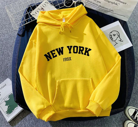 Hoodie Europe and America Sweatshirts for Women New York Letter y2k Autumn Winter Oversized Plus Velvet Casual Loose Fleece Tops Elite Boutique