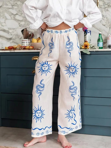 Women's New Fashion Printed Pants Comfortable Loose Trouser Casual Wide Leg Pants Female Elastic Waist Trouser Streetwear Elite Boutique