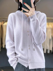 Hoodie Women's Merino Woolen Sweater Fashion Button Casual Loose Hoodie Knitted Sweater Elite Boutique