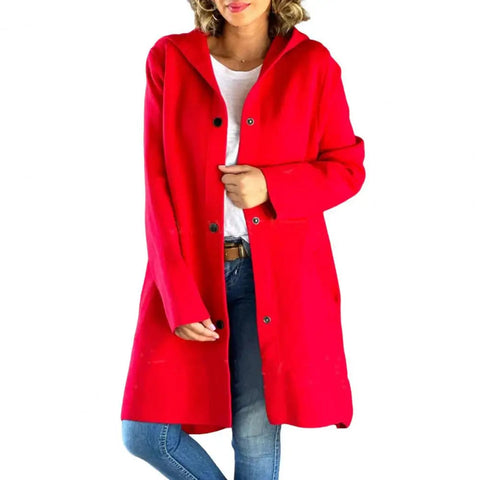 Women Woolen Coat Stylish Women's Woolen Jacket with Hood Single-breasted Design for Fall Winter Mid Length Overcoat with Long Elite Boutique