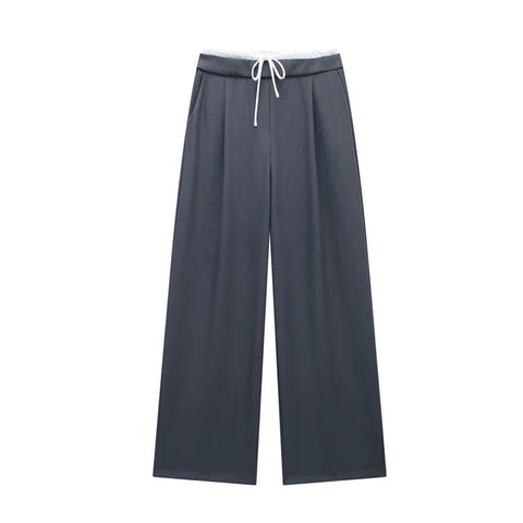 TRAF Pants Women 2024 Trousers Casual Wide Pants Woman office wear Wide leg Pants Women Autumn Baggy Black High Waist Trousers Elite Boutique